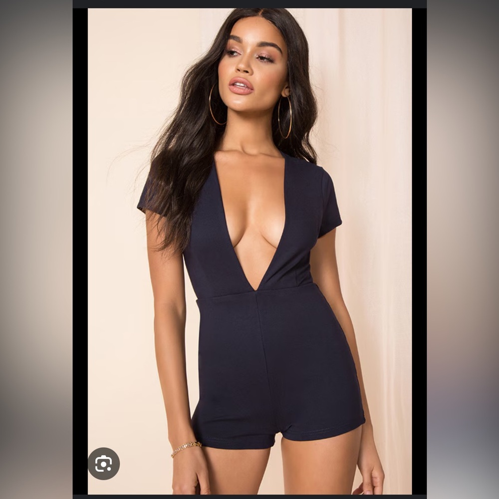 Superdown Thea Deep V Jersey Romper